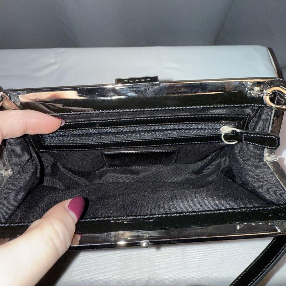 Rare Vintage Coach 2001 Black Patent Leather Shoulder Evening Bag Clutch Purse - Picture 8 of 14